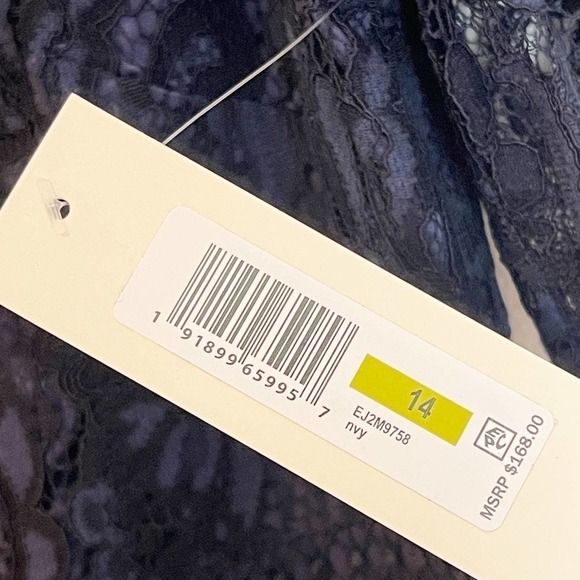 ELIZA J Sheath Elbow Sleeve Trim Detail Dress Navy Size 14 Fits like 12 NWT - Picture 9 of 12